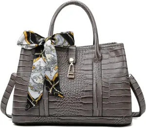 Purses and Handbags for Women Crocodile Pattern Shoulder Tote Bags Top Handle Satchel with Bowknot