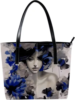 Purses for Women,Tote Bag Aesthetic,Women's Tote Handbags,Abstract Blue Seaweed Camouflage