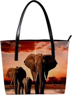 Purses for Women,Tote Bag Aesthetic,Women's Tote Handbags,African Grassland Elephant Family