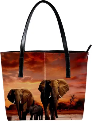 Purses for Women,Tote Bag Aesthetic,Women's Tote Handbags,African Grassland Elephant Family