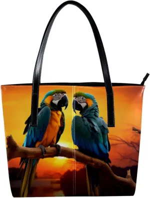 Purses for Women,Tote Bag Aesthetic,Women's Tote Handbags,African Grassland Sunset Parrot