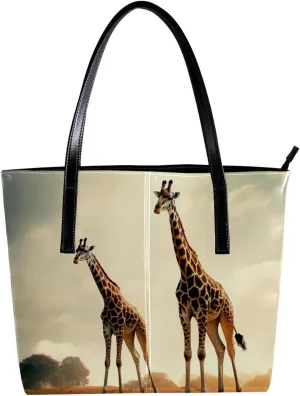 Purses for Women,Tote Bag Aesthetic,Women's Tote Handbags,African Grassland Two Giraffes