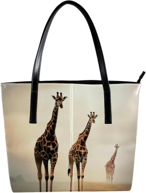 Purses for Women,Tote Bag Aesthetic,Women's Tote Handbags,African Grassland Two Giraffes