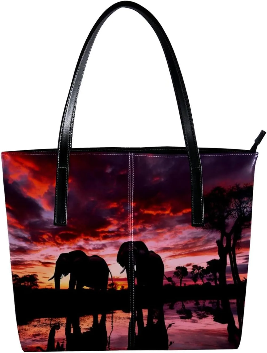 Purses for Women,Tote Bag Aesthetic,Women's Tote Handbags,African Sunset Grassland Elephant