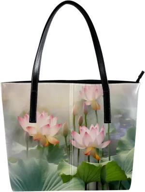 Purses for Women,Tote Bag Aesthetic,Women's Tote Handbags,Amazing Lotus Pond