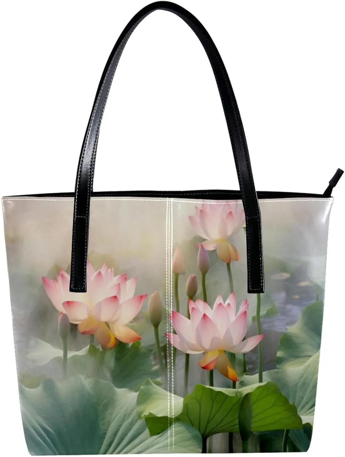 Purses for Women,Tote Bag Aesthetic,Women's Tote Handbags,Amazing Lotus Pond
