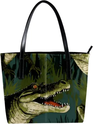 Purses for Women,Tote Bag Aesthetic,Women's Tote Handbags,Animal Crocodile Art Illustration