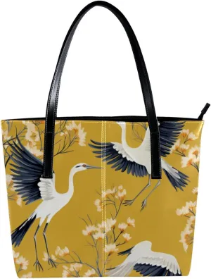Purses for Women,Tote Bag Aesthetic,Women's Tote Handbags,Bird and Flower Crane