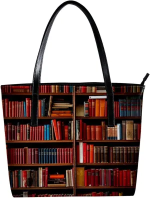 Purses for Women,Tote Bag Aesthetic,Women's Tote Handbags,Black Wood Book Shelf