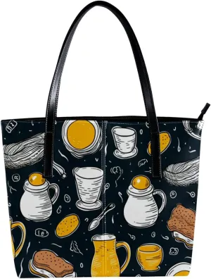 Purses for Women,Tote Bag Aesthetic,Women's Tote Handbags,Breakfast Coffee Fried Egg