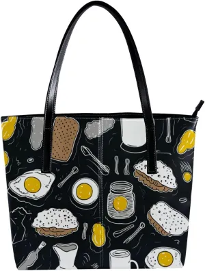 Purses for Women,Tote Bag Aesthetic,Women's Tote Handbags,Breakfast Coffee Fried Egg