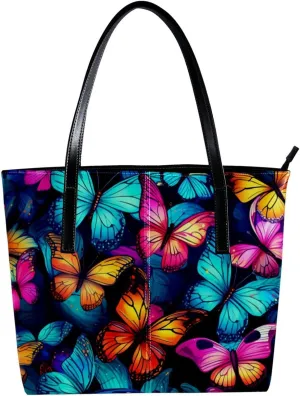 Purses for Women,Tote Bag Aesthetic,Women's Tote Handbags,Colorful Butterfly Art Illustration