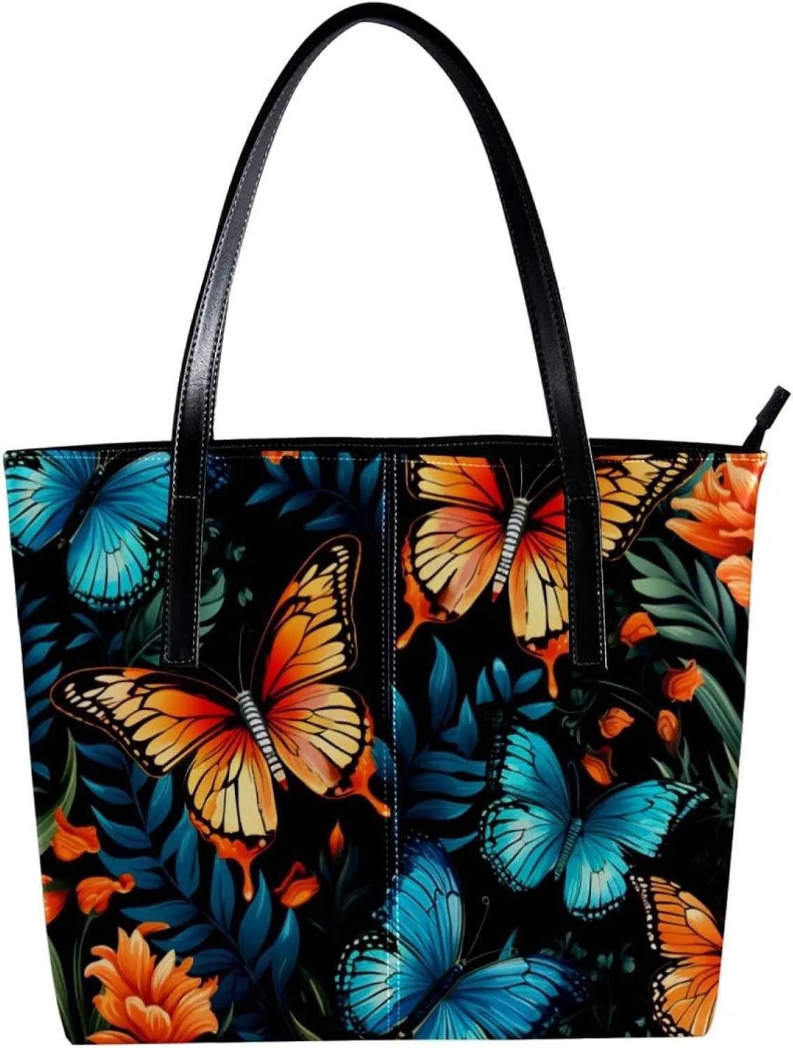 Purses for Women,Tote Bag Aesthetic,Women's Tote Handbags,Colorful Butterfly Flower Illustration