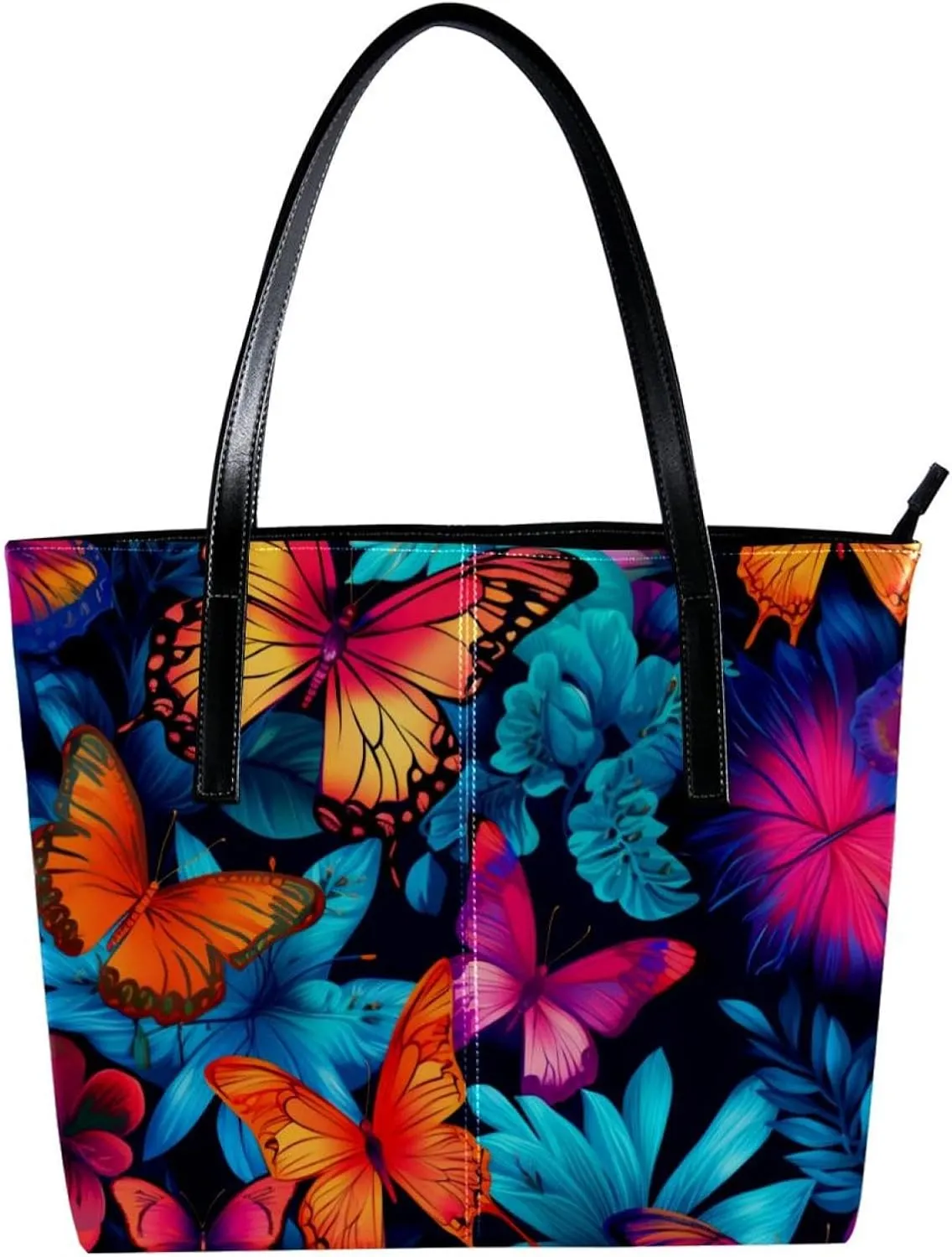 Purses for Women,Tote Bag Aesthetic,Women's Tote Handbags,Colorful Butterfly Leaf Illustration