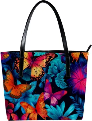 Purses for Women,Tote Bag Aesthetic,Women's Tote Handbags,Colorful Butterfly Leaf Illustration
