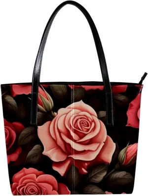 Purses for Women,Tote Bag Aesthetic,Women's Tote Handbags,Colorful Rose Flower Art Illustration