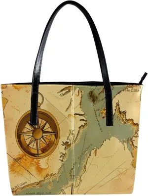 Purses for Women,Tote Bag Aesthetic,Women's Tote Handbags,Compass and Nautical Map