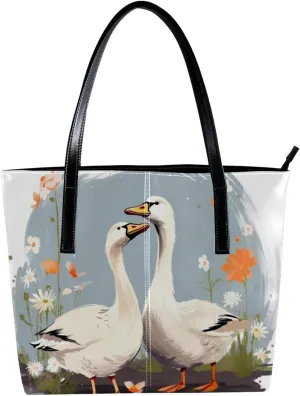 Purses for Women,Tote Bag Aesthetic,Women's Tote Handbags,Couple Flower Goose