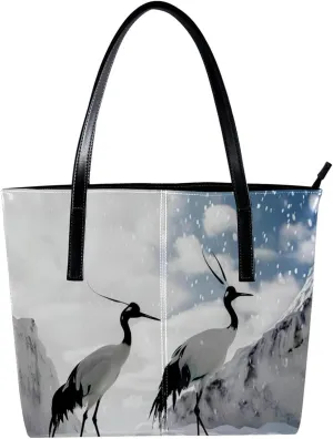 Purses for Women,Tote Bag Aesthetic,Women's Tote Handbags,Crane Bird Blue Sky