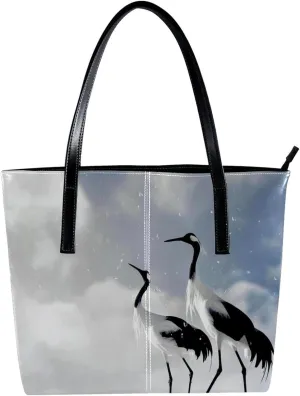 Purses for Women,Tote Bag Aesthetic,Women's Tote Handbags,Crane Bird Blue Sky