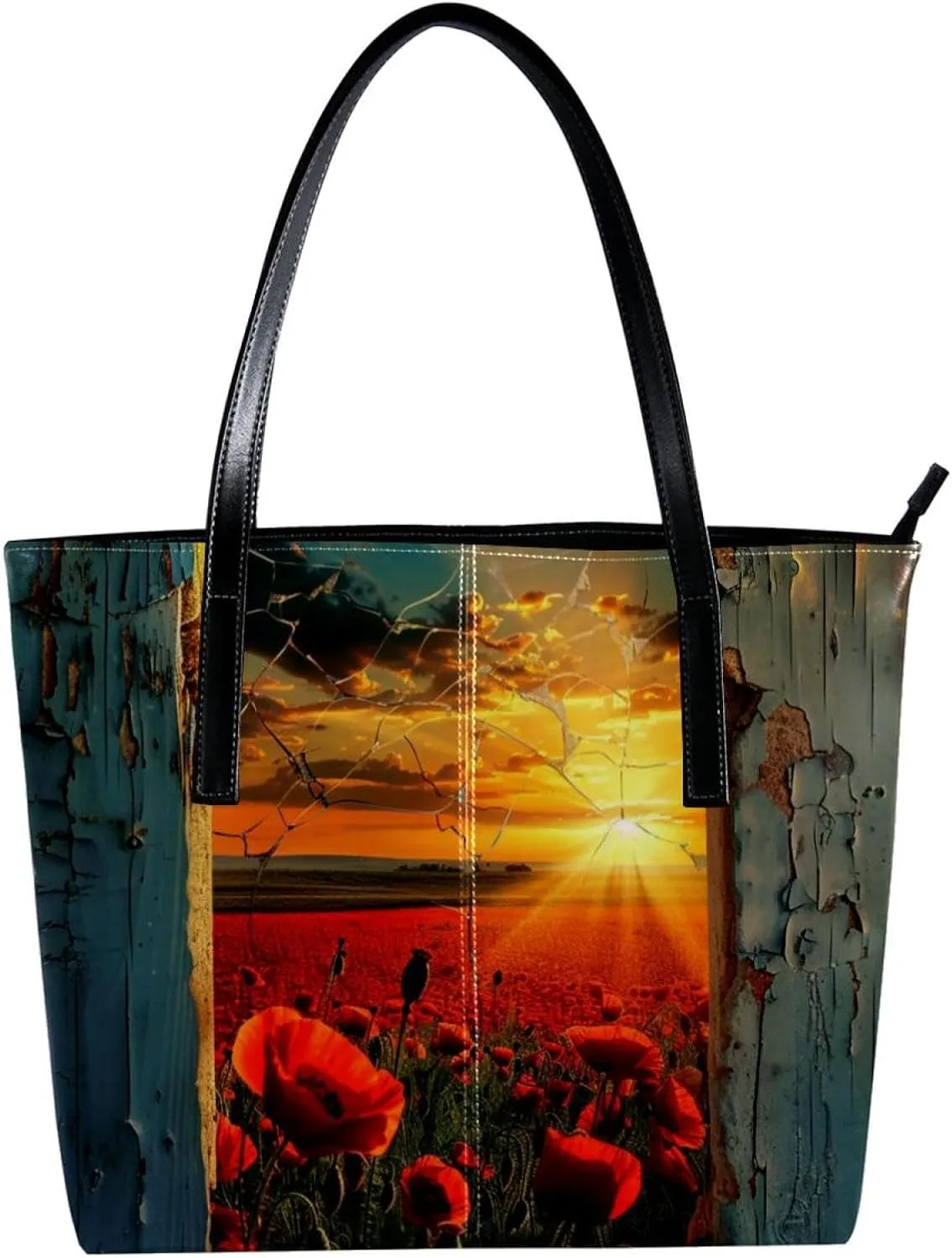Purses for Women,Tote Bag Aesthetic,Women's Tote Handbags,Door Sunset Flower Field