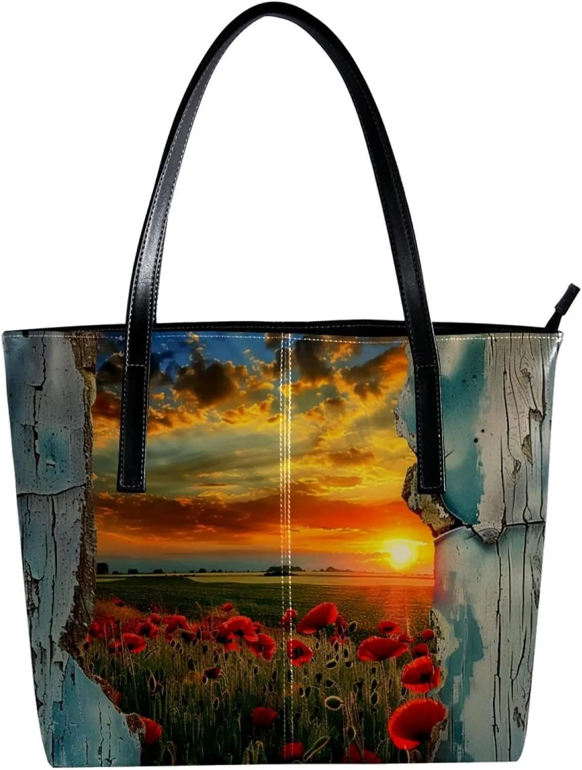 Purses for Women,Tote Bag Aesthetic,Women's Tote Handbags,Door Sunset Flower Field
