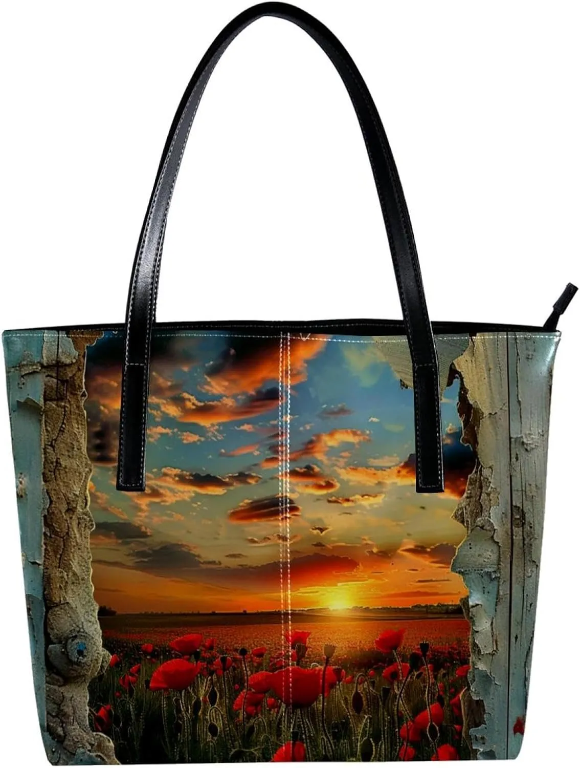 Purses for Women,Tote Bag Aesthetic,Women's Tote Handbags,Door Sunset Flower Field
