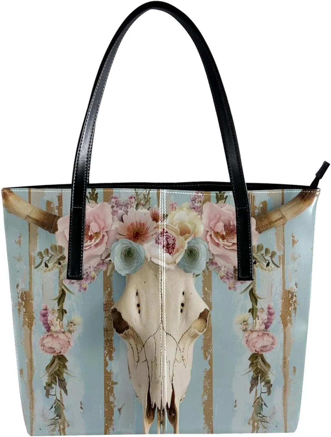 Purses for Women,Tote Bag Aesthetic,Women's Tote Handbags,Flower Arrow Bull Skull