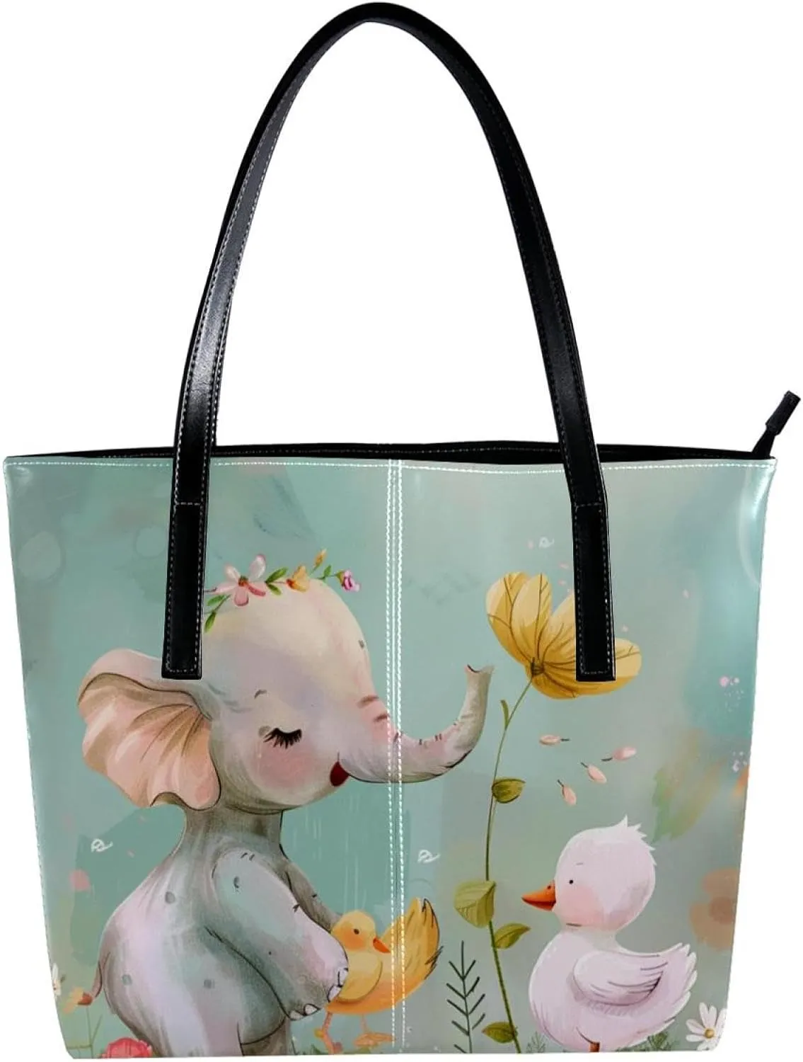 Purses for Women,Tote Bag Aesthetic,Women's Tote Handbags,Flower Bush Rabbit and Elephant
