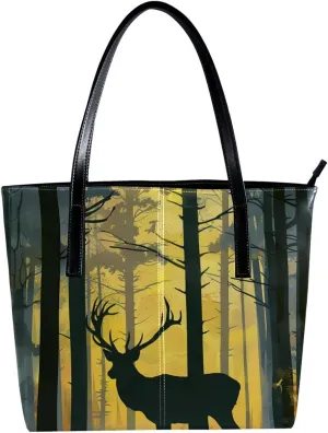 Purses for Women,Tote Bag Aesthetic,Women's Tote Handbags,Forest Deer Elk Reindeer
