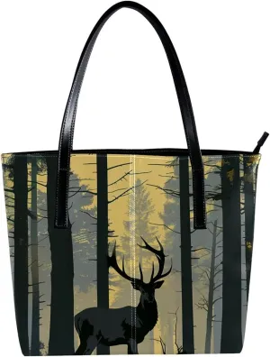 Purses for Women,Tote Bag Aesthetic,Women's Tote Handbags,Forest Deer Elk Reindeer