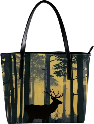Purses for Women,Tote Bag Aesthetic,Women's Tote Handbags,Forest Deer Elk Reindeer