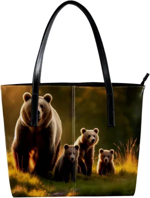 Purses for Women,Tote Bag Aesthetic,Women's Tote Handbags,Jungle Animal Bear Pattern