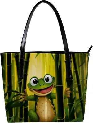 Purses for Women,Tote Bag Aesthetic,Women's Tote Handbags,Jungle Animal Frog Plant Pattern