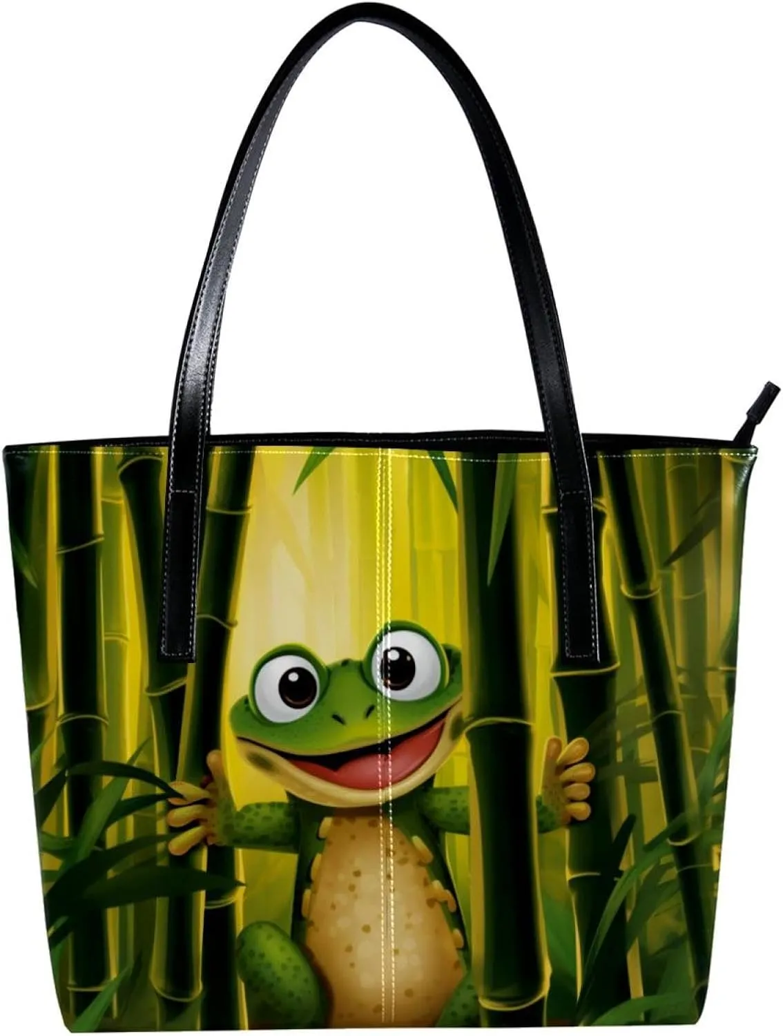 Purses for Women,Tote Bag Aesthetic,Women's Tote Handbags,Jungle Animal Frog Plant Pattern