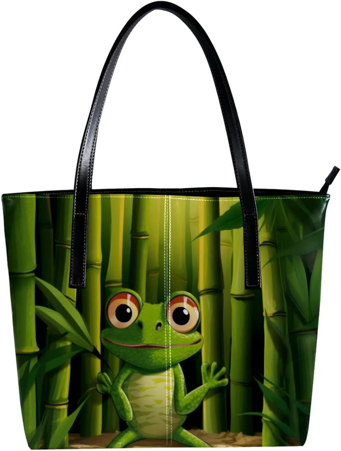Purses for Women,Tote Bag Aesthetic,Women's Tote Handbags,Jungle Animal Frog Plant Pattern