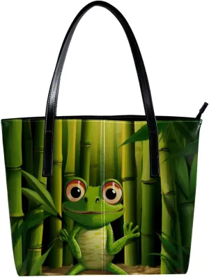 Purses for Women,Tote Bag Aesthetic,Women's Tote Handbags,Jungle Animal Frog Plant Pattern