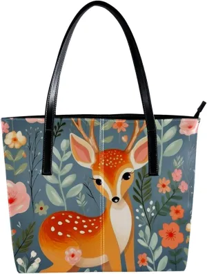 Purses for Women,Tote Bag Aesthetic,Women's Tote Handbags,Jungle Cute Deer Animal Pattern