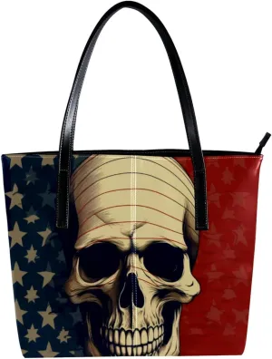 Purses for Women,Tote Bag Aesthetic,Women's Tote Handbags,Patriot Day Art Skull Pattern