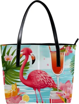 Purses for Women,Tote Bag Aesthetic,Women's Tote Handbags,Tropical Juice Flamingo Party
