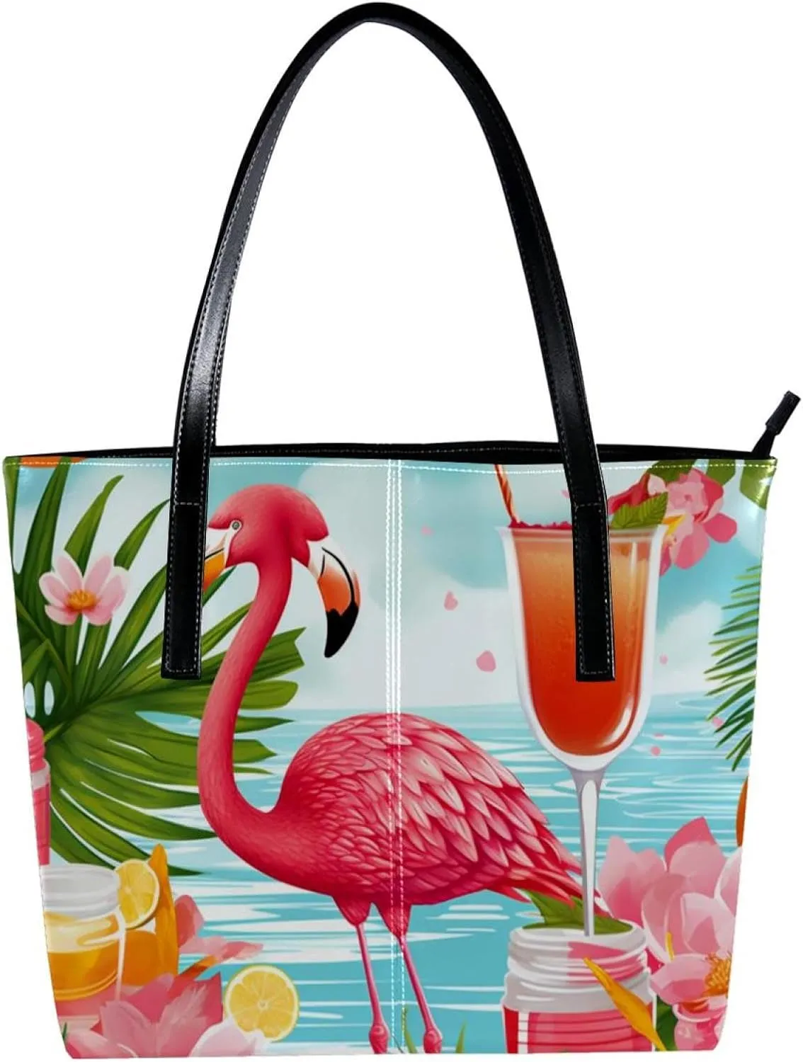 Purses for Women,Tote Bag Aesthetic,Women's Tote Handbags,Tropical Juice Flamingo Party