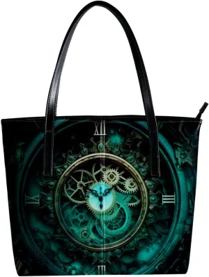Purses for Women,Tote Bag Aesthetic,Women's Tote Handbags,Turquoise Vintage Mechanical Clock