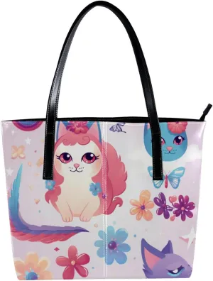 Purses for Women,Tote Bag Aesthetic,Women's Tote Handbags,Unicorn and Girl Rainbow