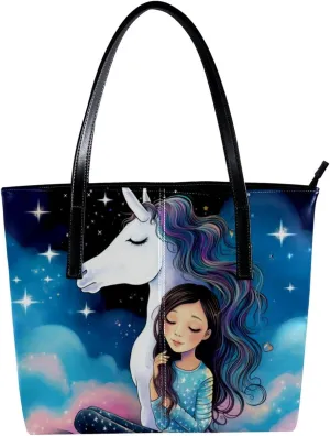 Purses for Women,Tote Bag Aesthetic,Women's Tote Handbags,Unicorn and Girl