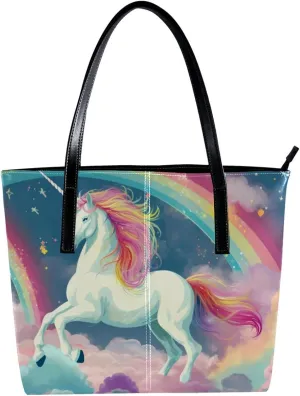 Purses for Women,Tote Bag Aesthetic,Women's Tote Handbags,Unicorn Cloud Rainbow