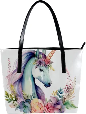 Purses for Women,Tote Bag Aesthetic,Women's Tote Handbags,Unicorn Floral Bushes
