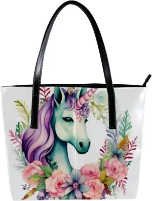 Purses for Women,Tote Bag Aesthetic,Women's Tote Handbags,Unicorn Floral Bushes