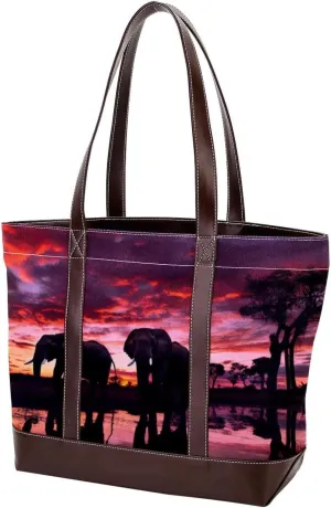Purses for Women,Tote Bag for Women,Handbags for Women,African Sunset Grassland Elephant