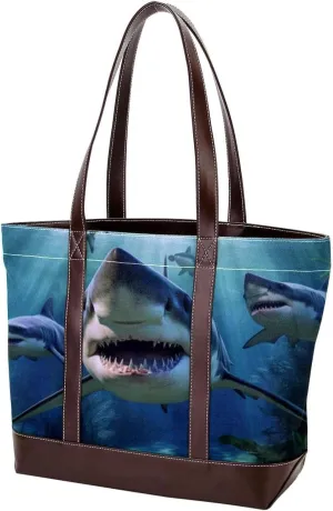 Purses for Women,Tote Bag for Women,Handbags for Women,Angry Shark in Forest Ocean