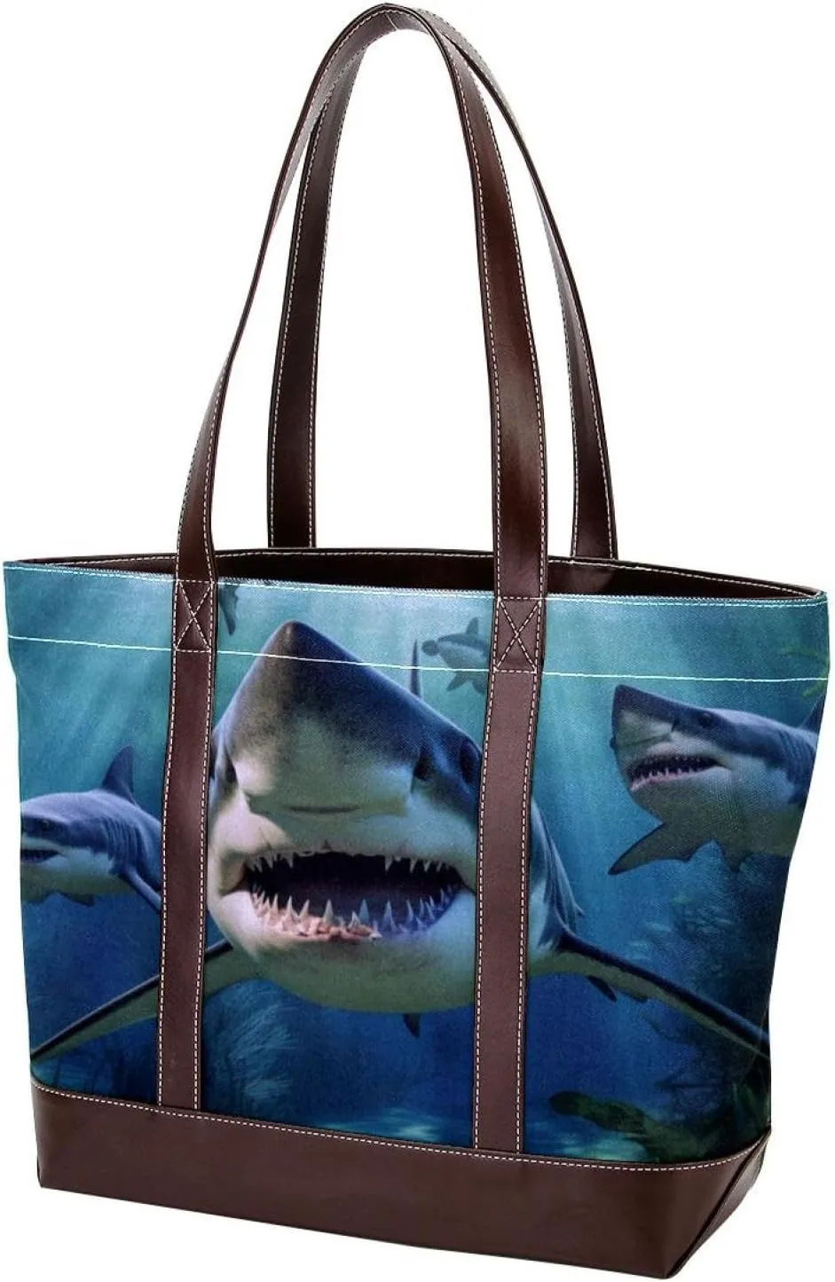 Purses for Women,Tote Bag for Women,Handbags for Women,Angry Shark in Forest Ocean